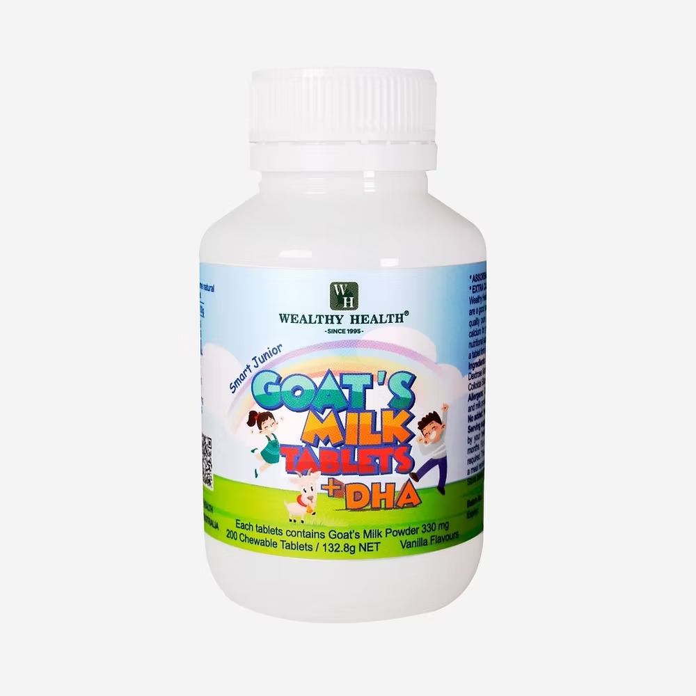 Goat Milk Tablets – Wealthy Health Chewable DHA Calcium Energy Supplement 200 Count Wealthy Health