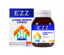 a bottle of EZZ L-lysine growth capsule and its packaging, which is blue and white.