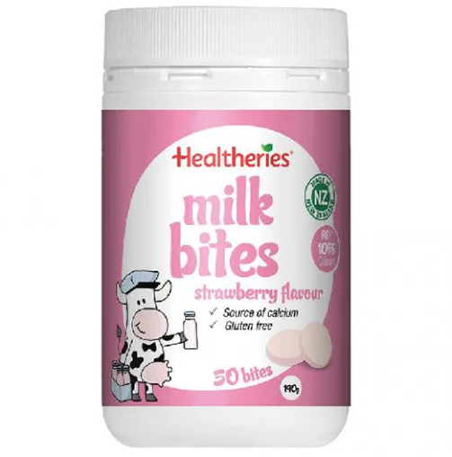 Milk Bites Strawberry - Calcium Supplement Chewable Bites | Gluten Free Snack Healtheries