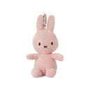 A pink, striped stuffed bunny toy is shown against a white background.