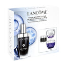 The image is a product packaging for Lancome's routine ultimate skin repair routine. It features a bottle of Lancome Geniffique Ultimate and two smaller bottles of Lancome Geniffique Repair.