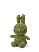 A green stuffed bunny toy with large ears and a small nose is sitting on a white background.