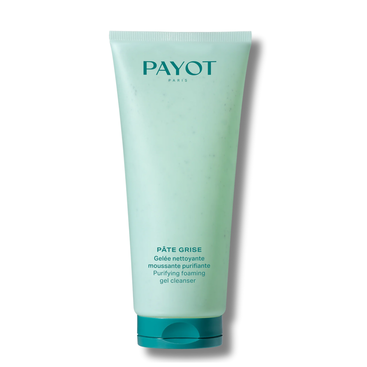A tube of pale green facial cleanser with a teal cap, labeled as a "PATE GRISE" product.