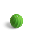 A green, wavy-shaped object with a white logo on it, sitting on a white background.