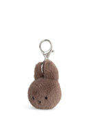 A brown plush keychain with a silver metal clasp.