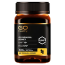 A bottle of Go Healthy Manuka Honey UMF 500g, containing 500g of New Zealand Manuka Honey.