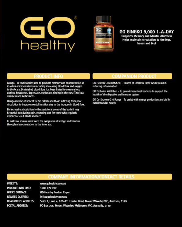 GO Healthy Ginkgo 9000+ 60 Vege Capsules EXP: 11/2024 - XDaySale