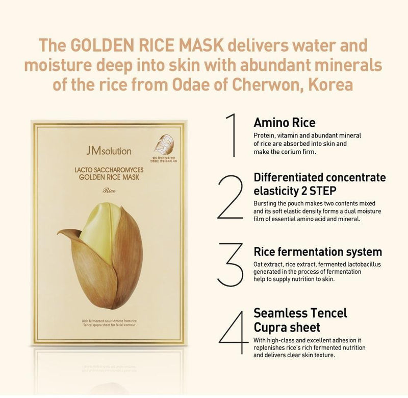 JM Solution Lacto Saccharomyces Golden Rice Mask 10 Sheets - XDaySale